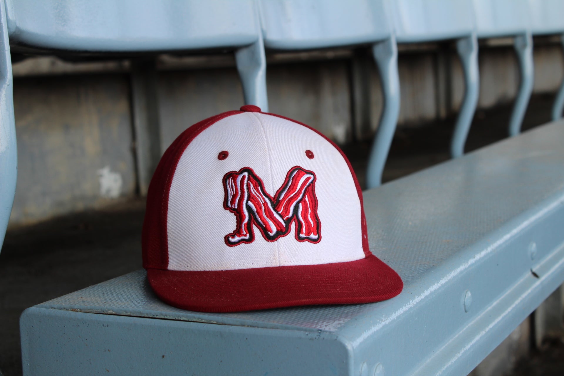 Macon Bacon Fitted Game Hat - White/Burgundy