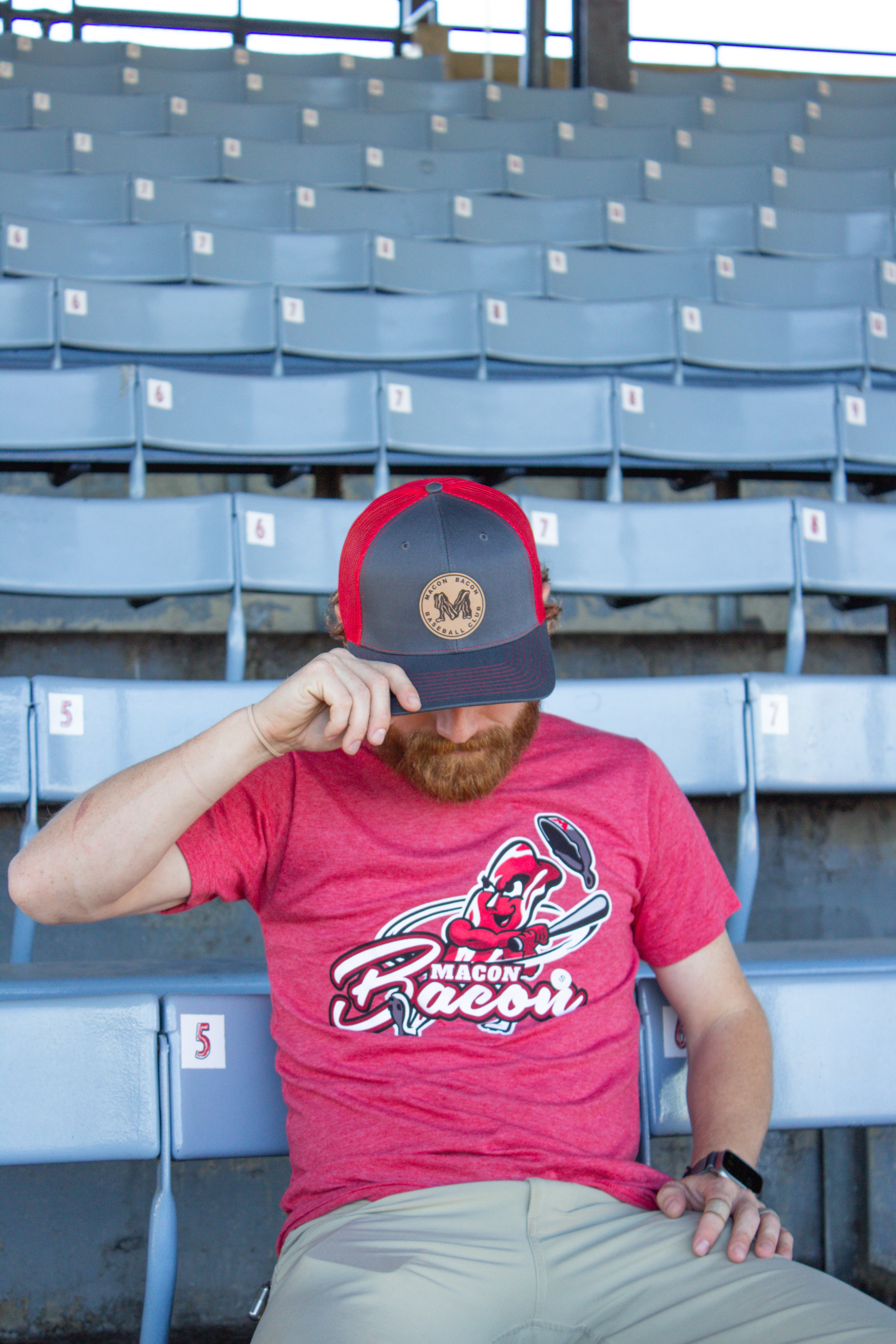 Grey and Red "M" patch Trucker Hat