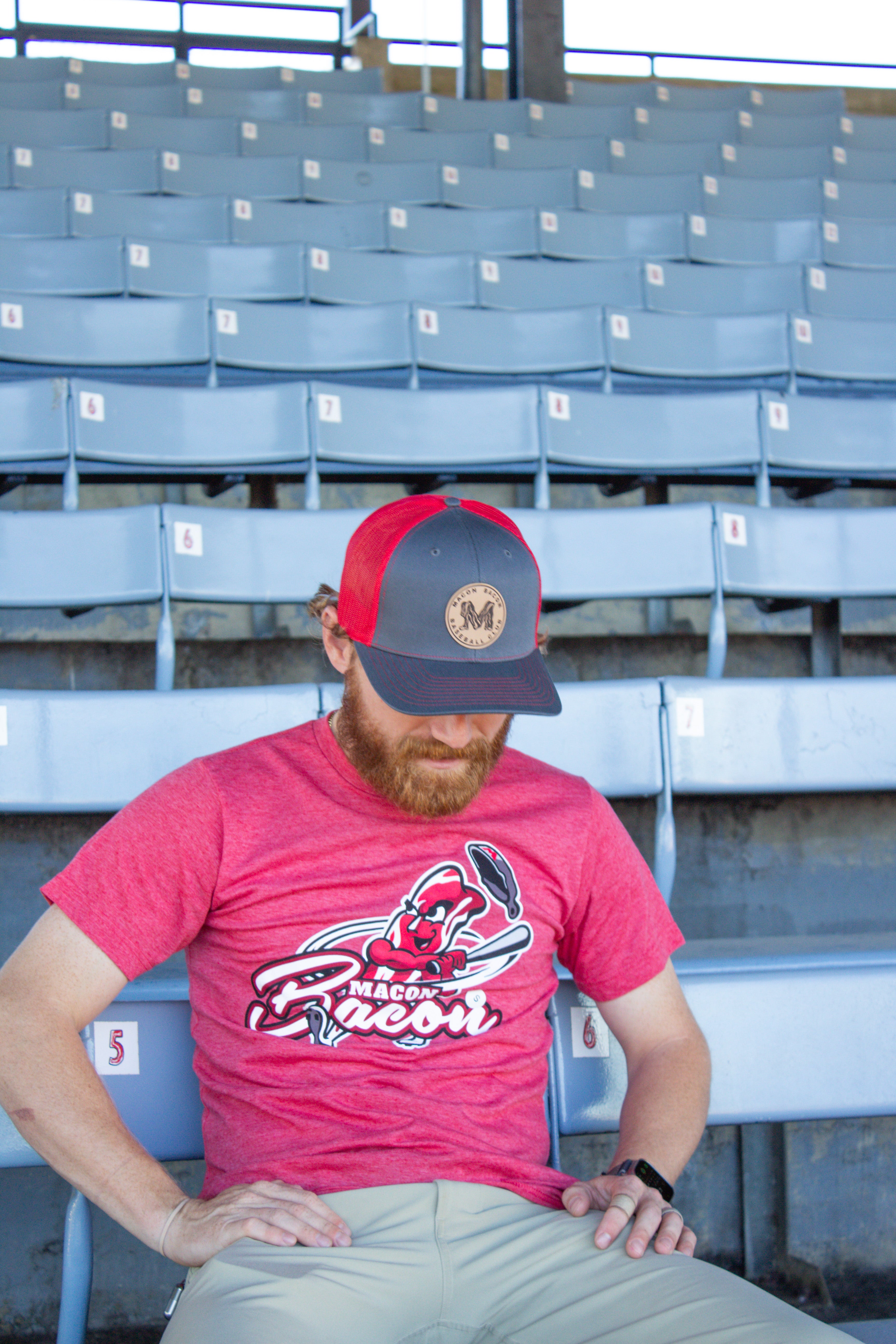 Grey and Red "M" patch Trucker Hat