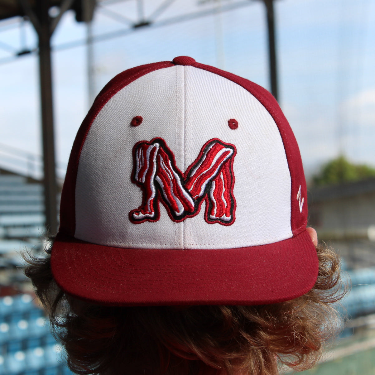 Macon Bacon Fitted Game Hat - White/Burgundy